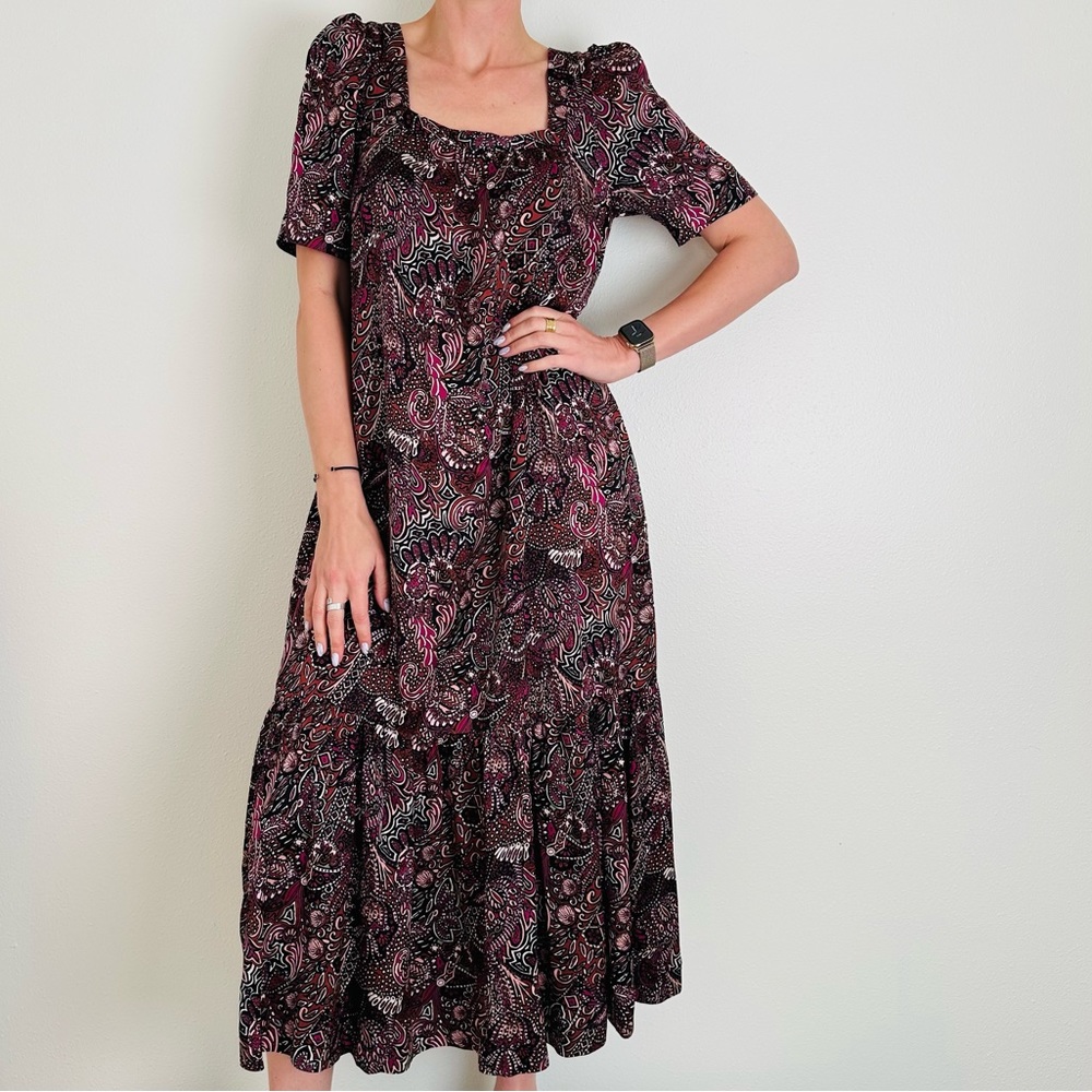 Maeve by Anthropologie Lisabetta Dark Floral Maxi Dress Oversized Boho